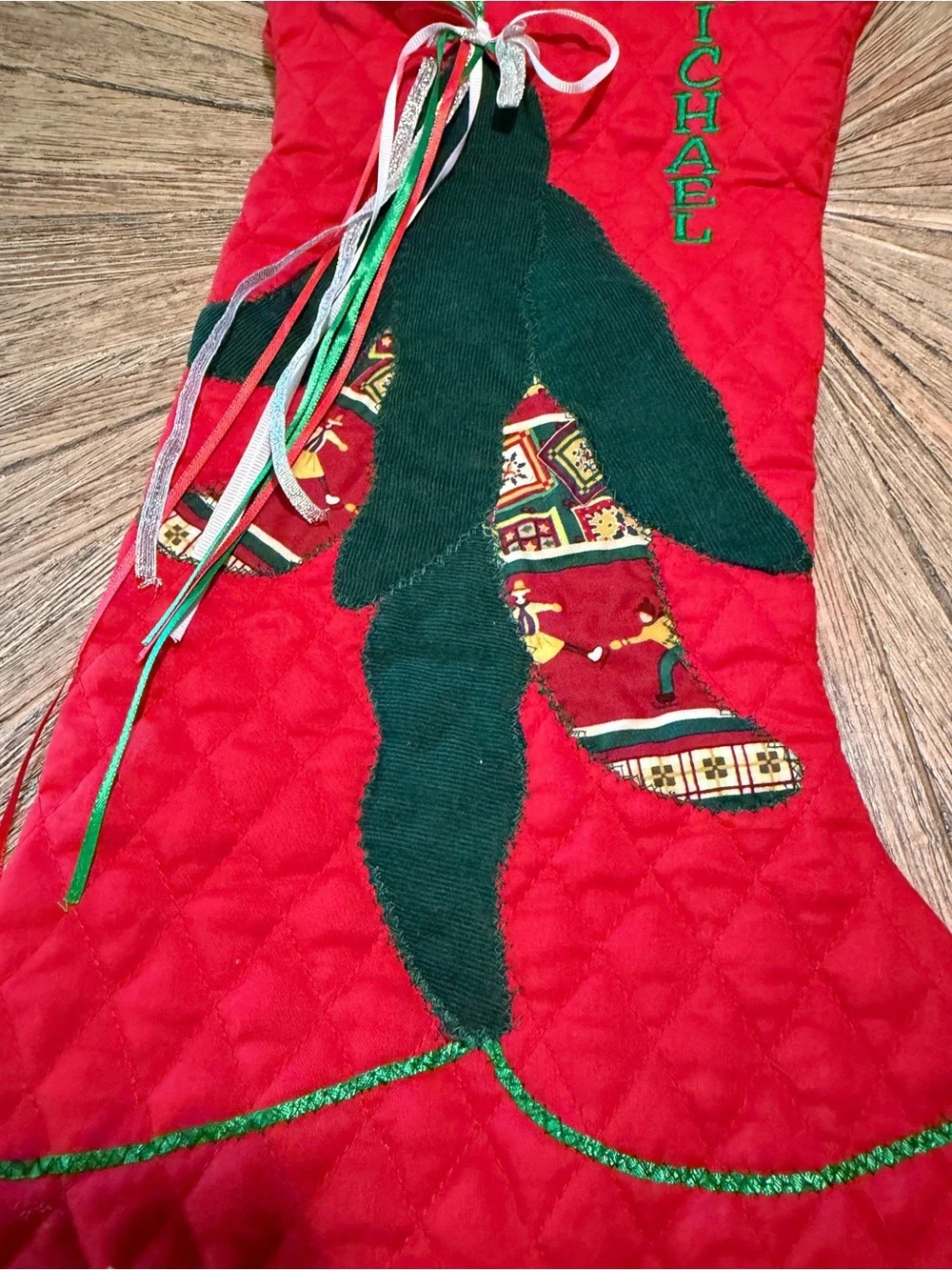 Christmas Stocking Michael Handmade Cowboy Boot Chili Pepper Quilted appliqué